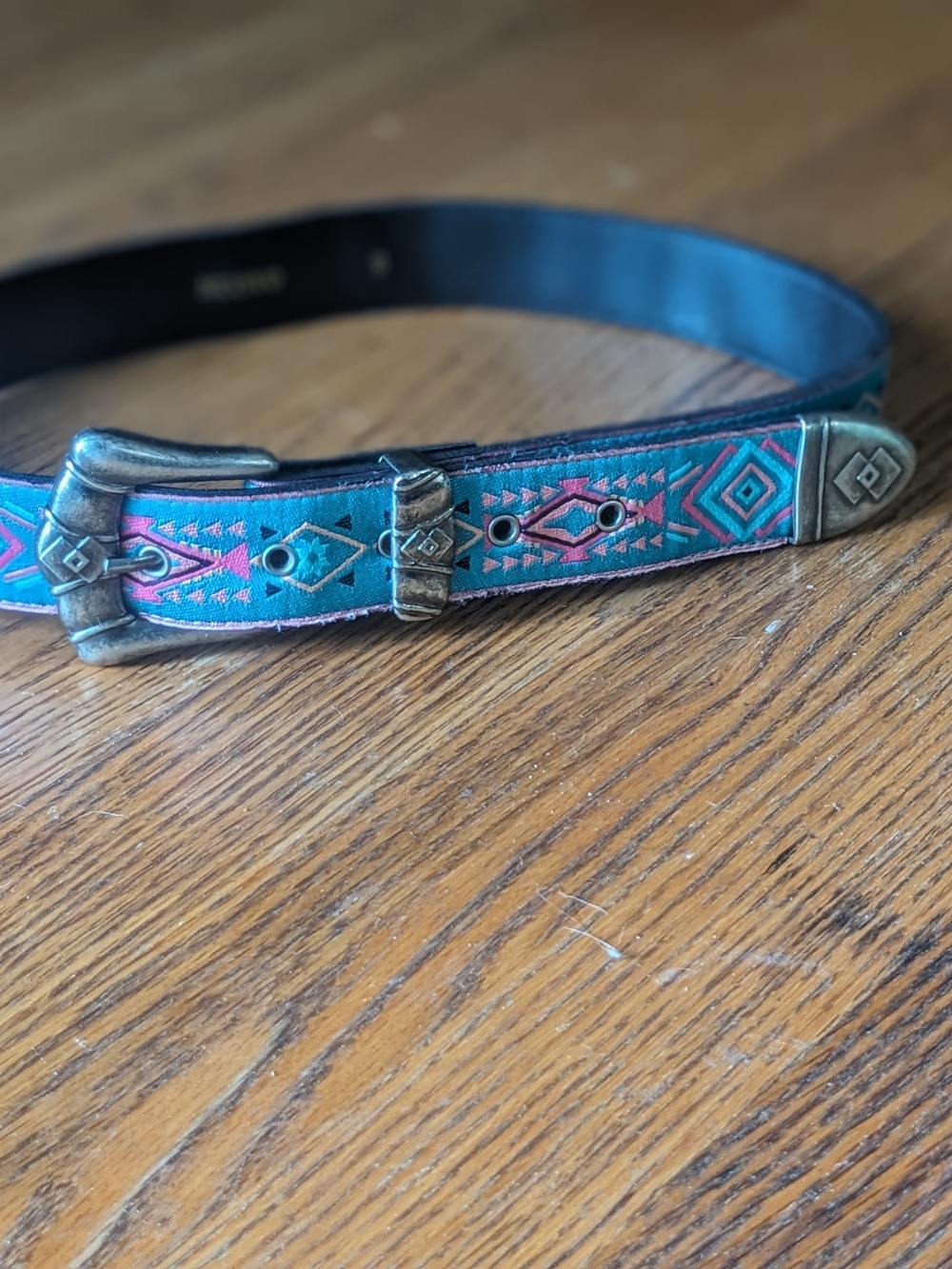 Turquoise & Pink Southwestern Embroidered Leather Belt
